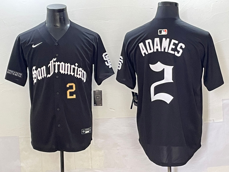 Men 2025 San Francisco Giants 2 Adames Black Five generations Joint Name Nike MLB Jersey style 7